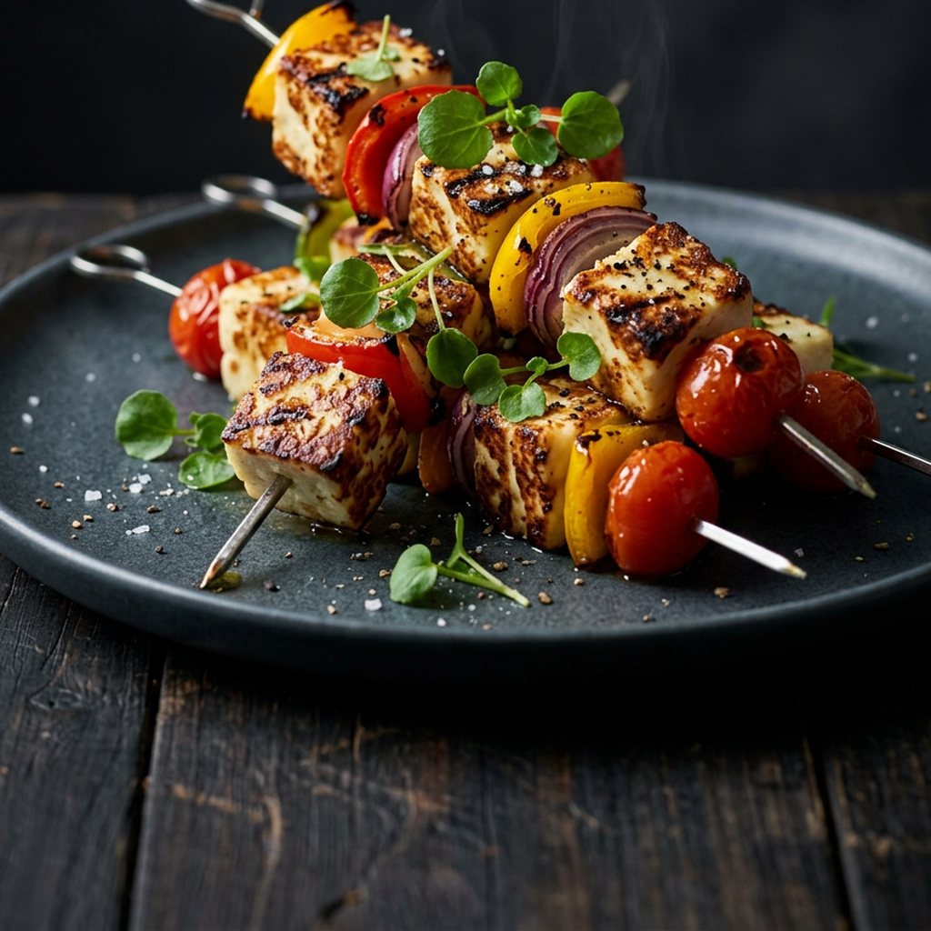 Brochetas de Verduras y Queso Halloumi a la Parrilla - ExtraVirgen.Store