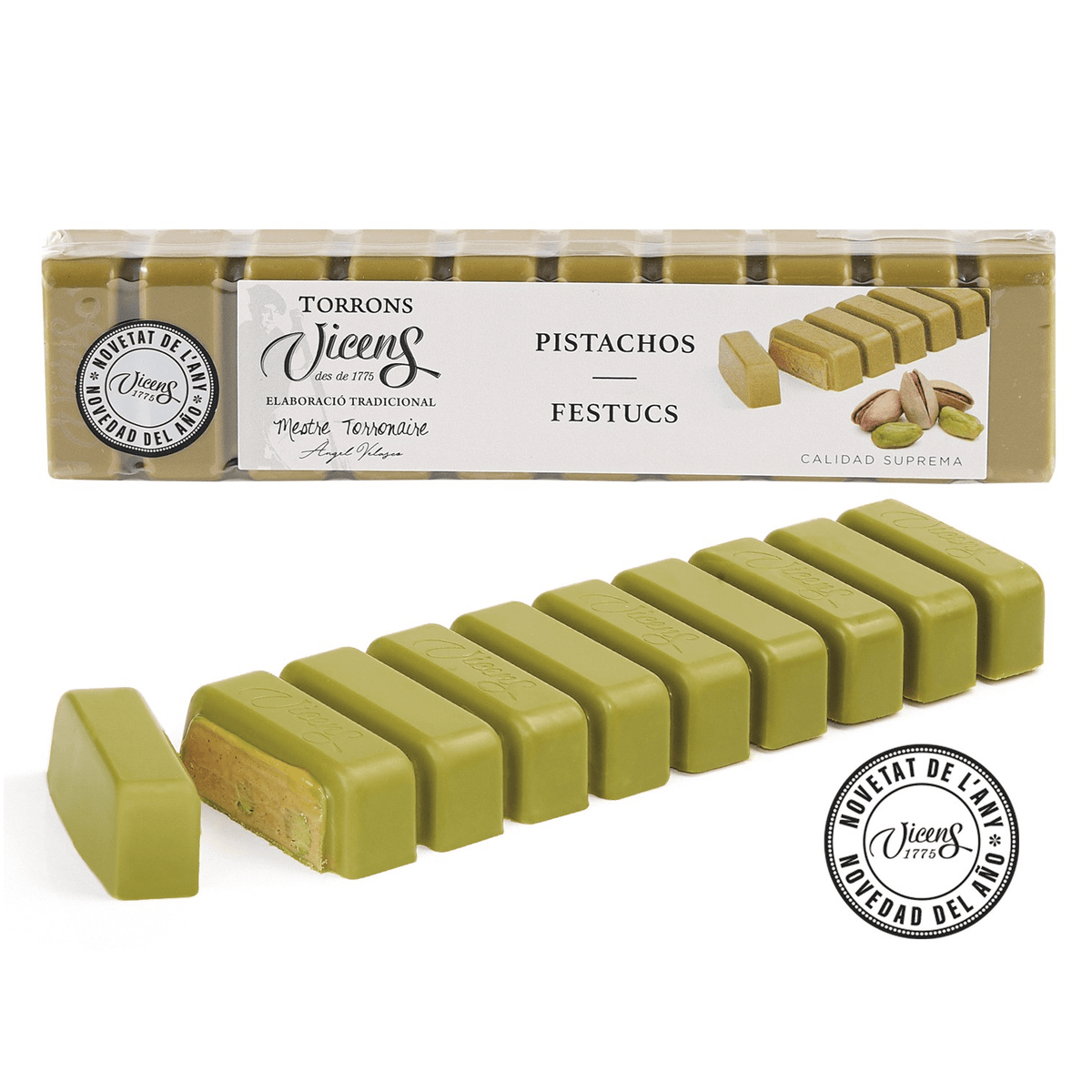 Turrón Pistacho Vicens 1 x 300 gr - Bombones - Vicens - 8410495954801 - ExtraVirgen.Store