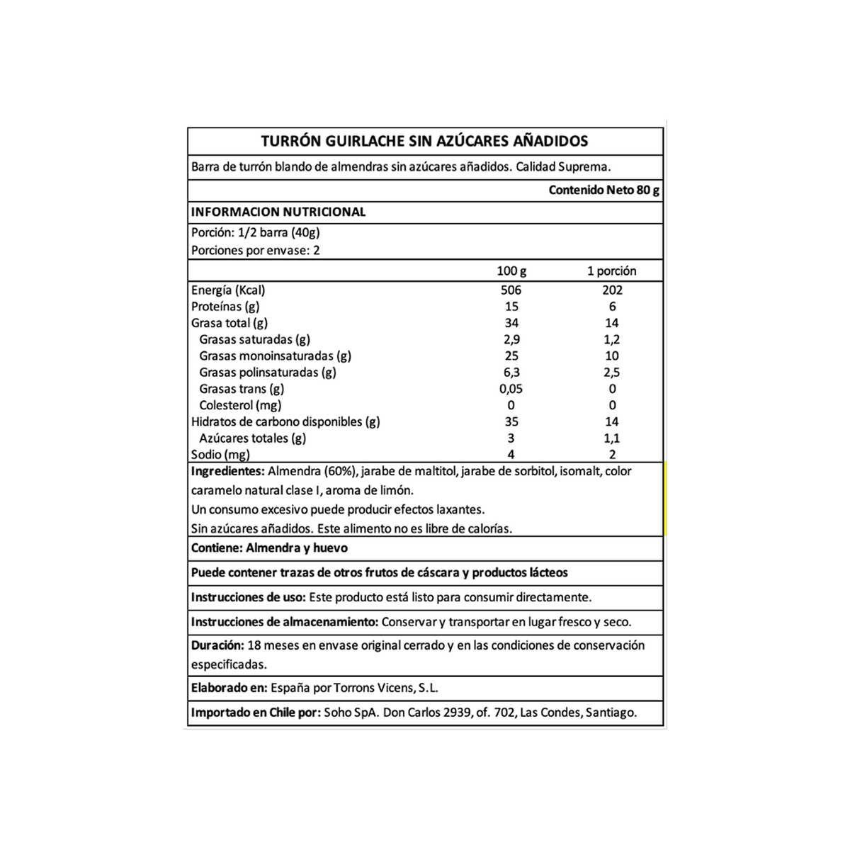 Turrón Artesano sin azúcar Guirlache Almendra Vicens 1 x 80 gr - Bombones - Vicens - 8410495081149 - ExtraVirgen.Store