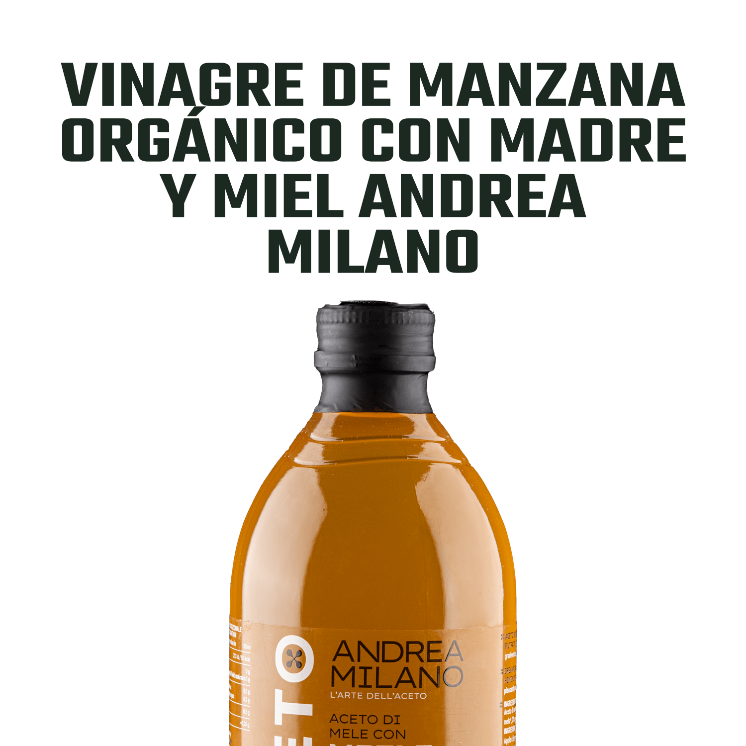 Vinagre de Manzana Orgánico con Madre y Miel Andrea Milano 1 x 500 ml - Andrea Milano - 8003407234247 - ExtraVirgen.Store