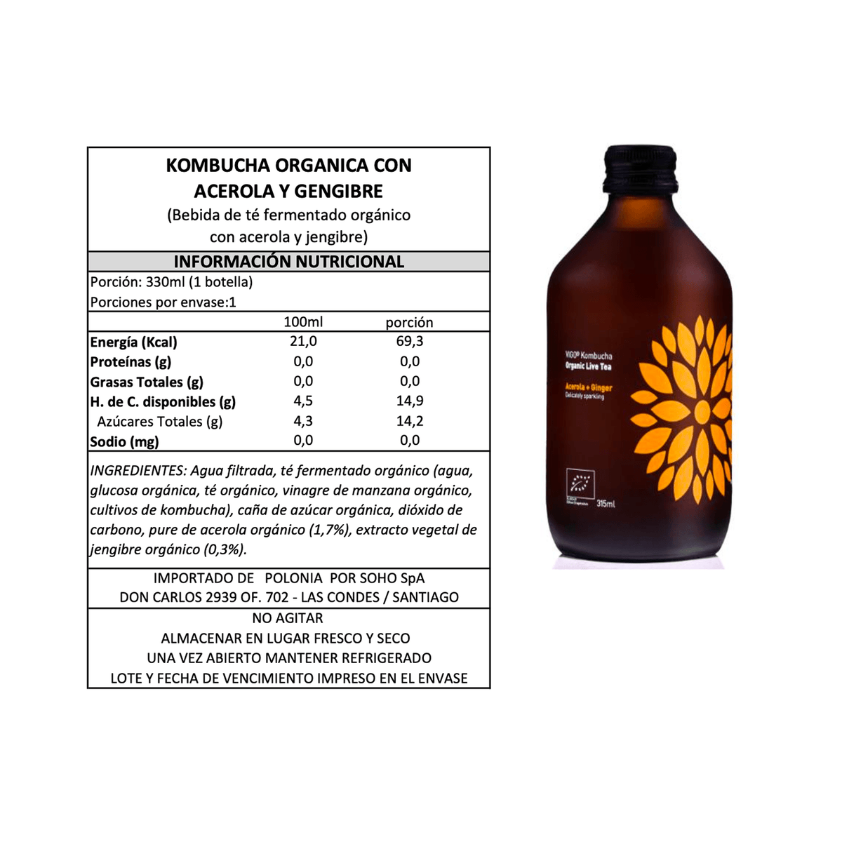 Kombucha Orgánica Acerola y Jengibre Vigo 1 x 330 ml - Kombucha - Vigo - 5902768514308 - ExtraVirgen.Store
