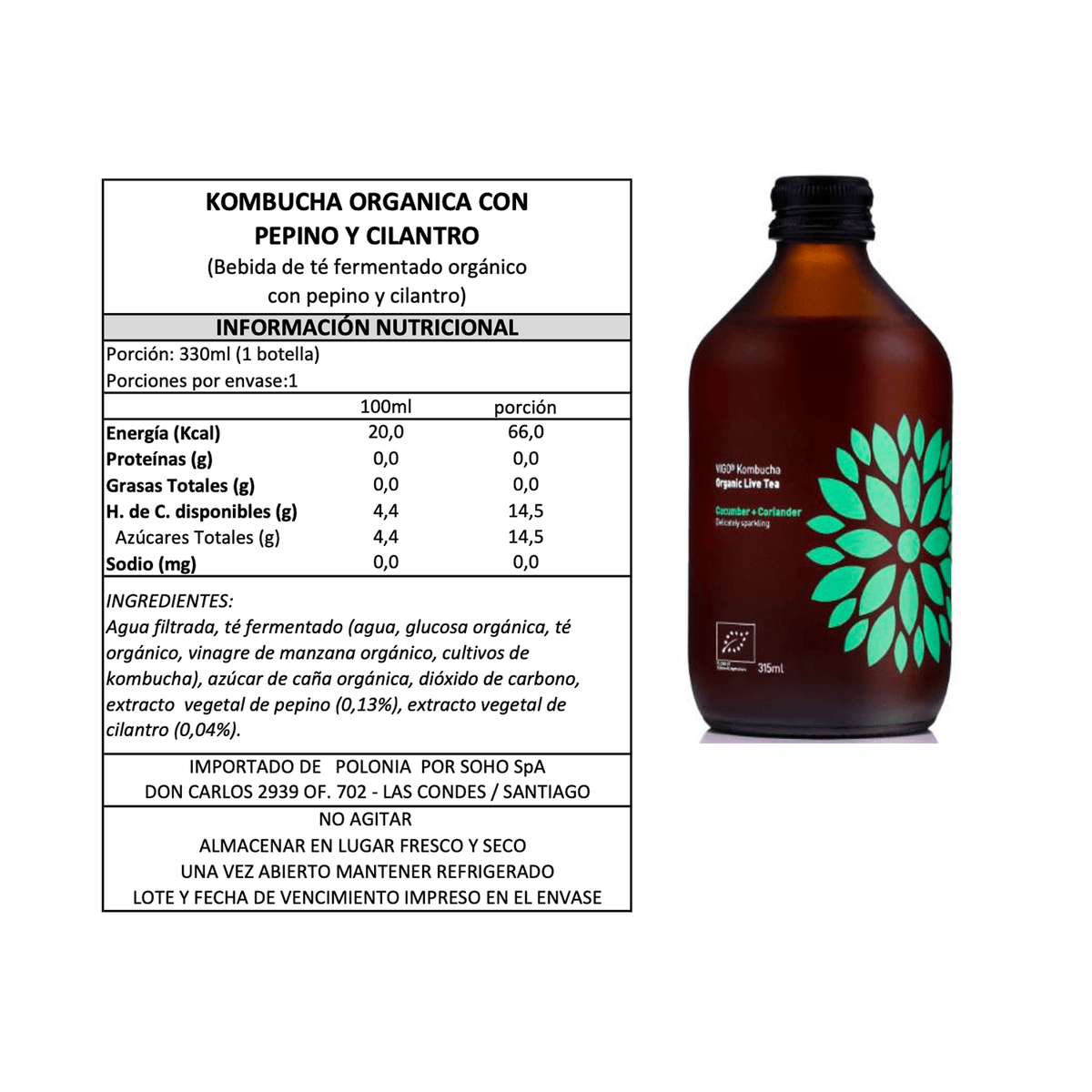 Kombucha Orgánica Pepino y Cilantro Vigo 1 x 330 ml - Kombucha - Vigo - 5902768514322 - ExtraVirgen.Store