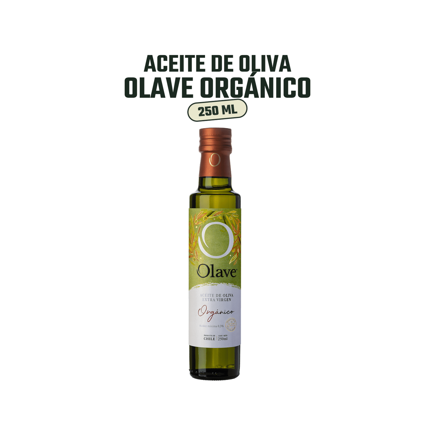 Aceite Oliva Orgánico Extra Virgen Olave Organico 1 x 250 ml - Orgánico - Olave - 7808760900027 - ExtraVirgen.Store