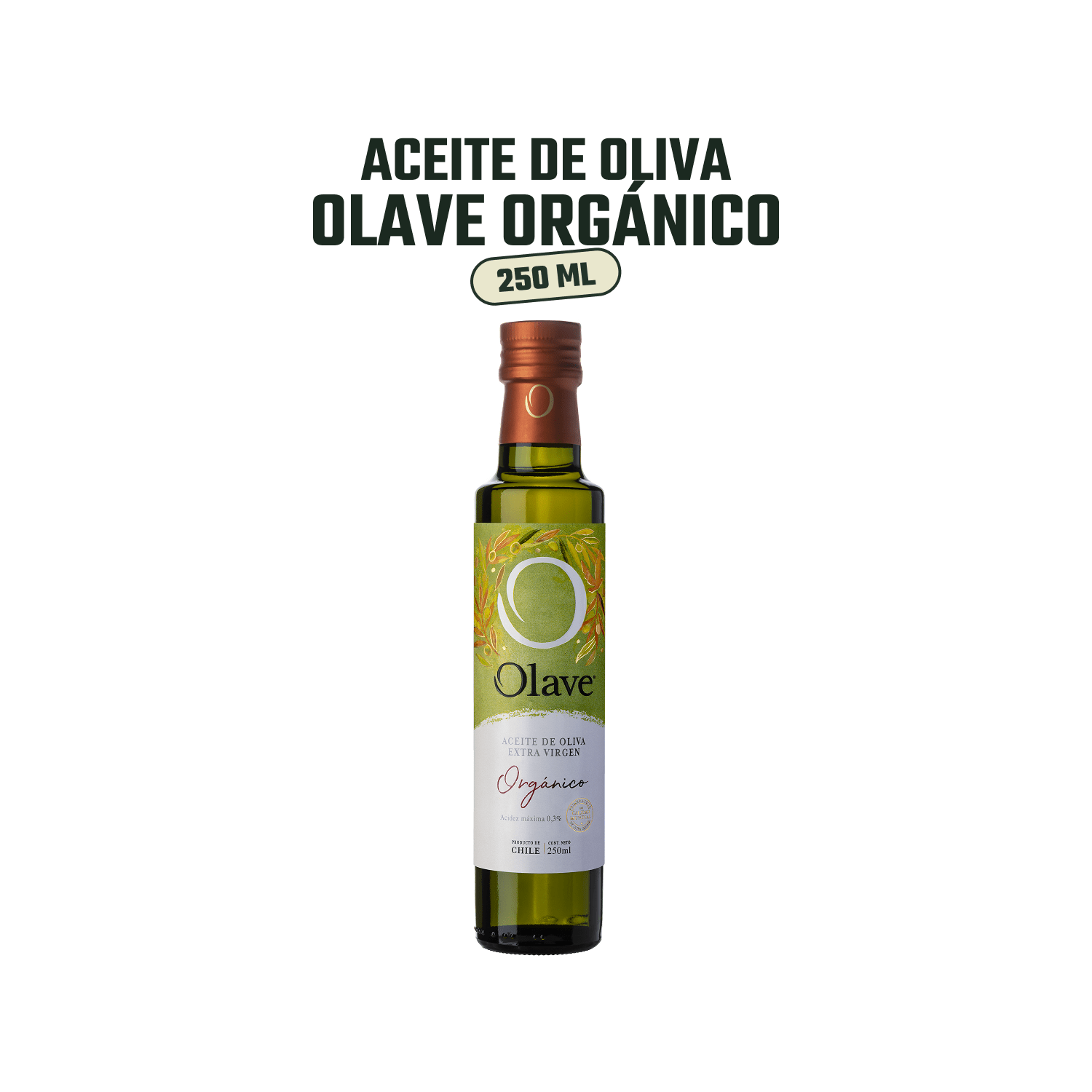 Aceite Oliva Orgánico Extra Virgen Olave Organico 1 x 250 ml - Orgánico - Olave - 7808760900027 - ExtraVirgen.Store