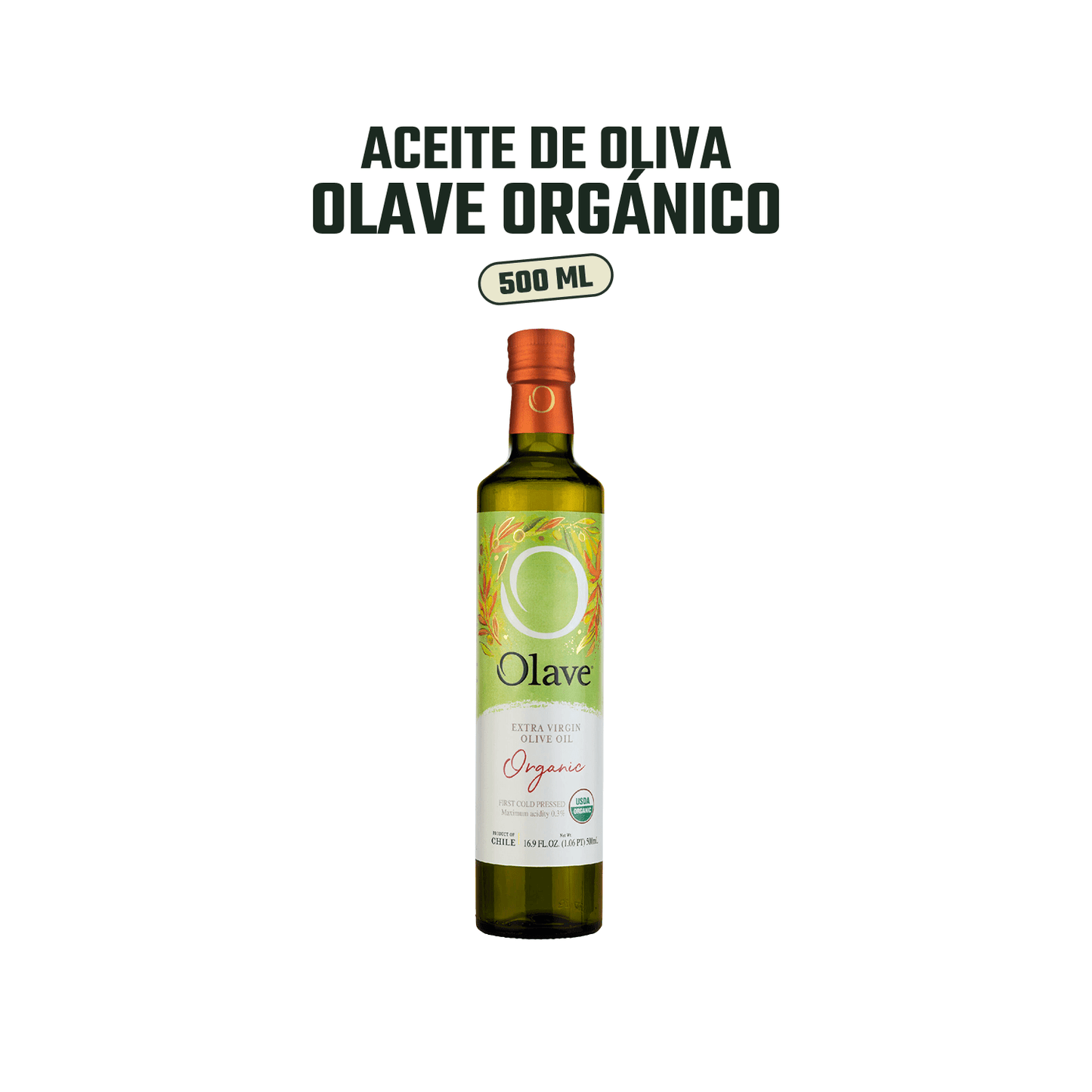 Olave / Aceite de Oliva Extra Virgen Orgánico /500 ml, Caja 4 unidades - Orgánico - Olave - 37808760900004 - ExtraVirgen.Store