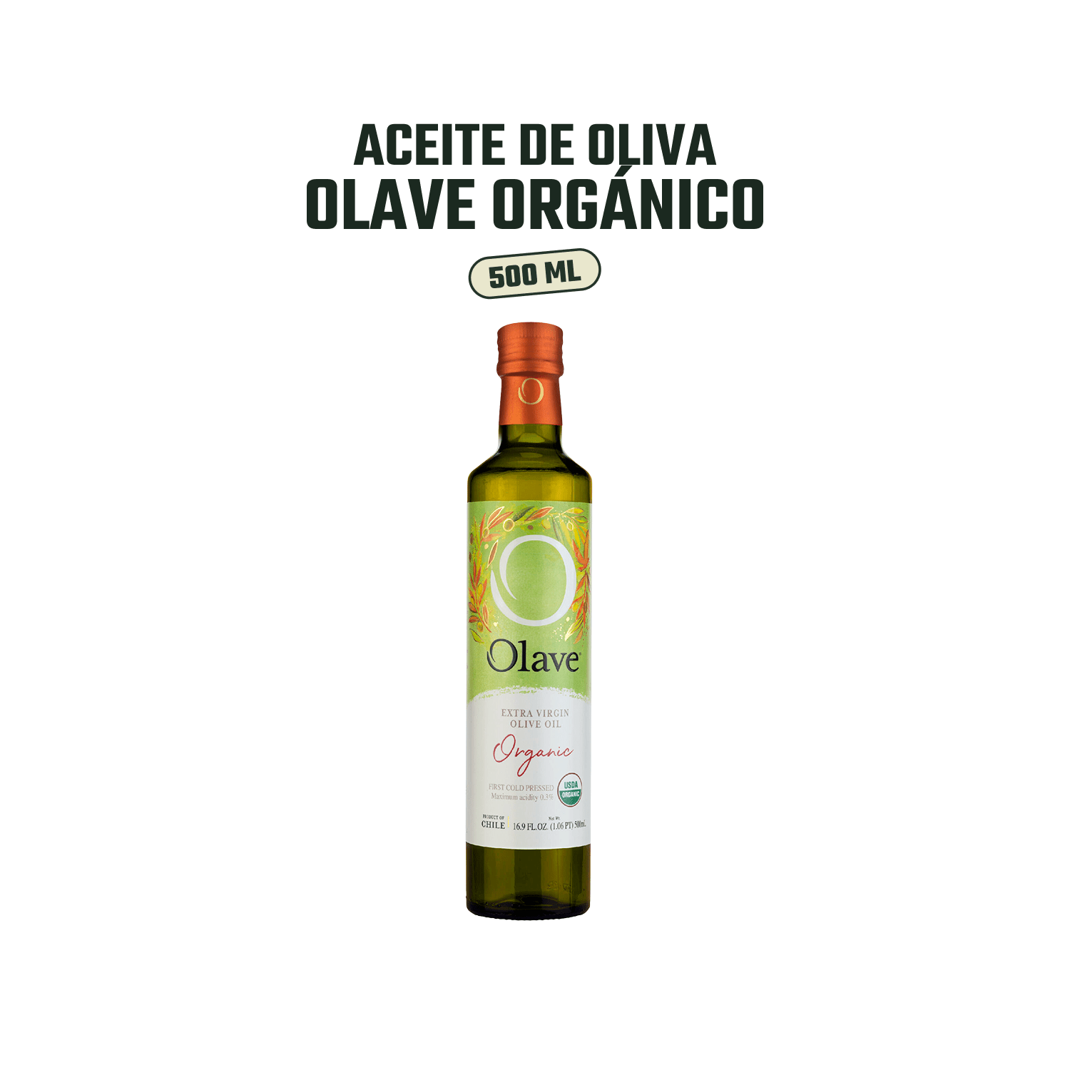 Olave / Aceite de Oliva Extra Virgen Orgánico /500 ml, Caja 4 unidades - Orgánico - Olave - 37808760900004 - ExtraVirgen.Store